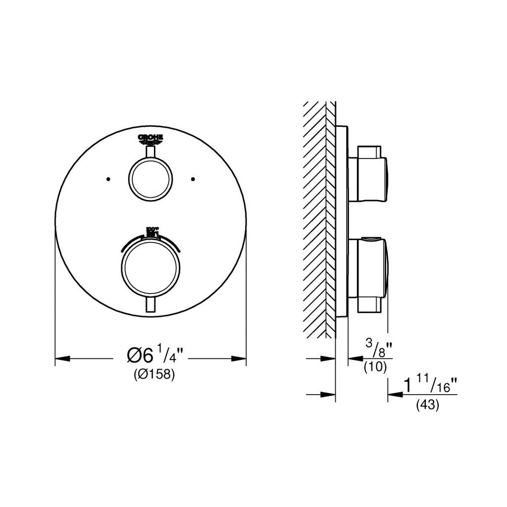 Grohe 24133000 Grohtherm Dual Function 2 Handle Thermostatic Trim Chrome 3