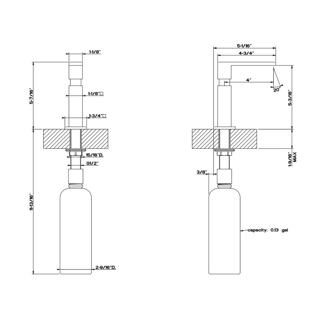 Gessi 29653#031 Rettangolo Kitchen Soap Dispenser Refillable From The Top