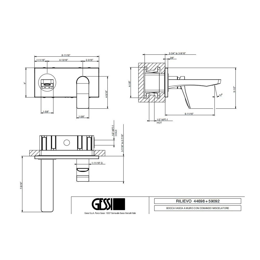 Gessi 44697 Rilievo Wall Mounted Washbasin Mixer Trim Chrome 2