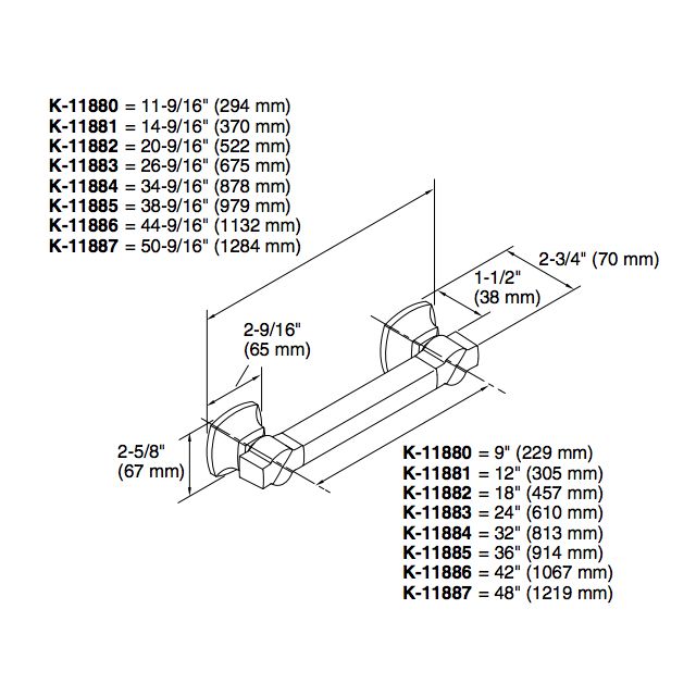 Kohler 11883-S Margaux 24 Grab Bar 2