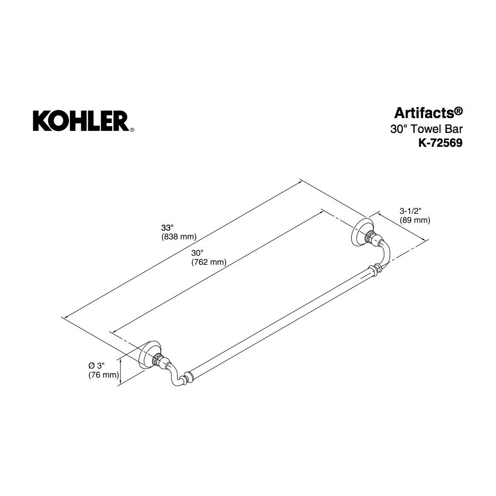 Kohler 72569-BV Artifacts 30 Towel Bar 2