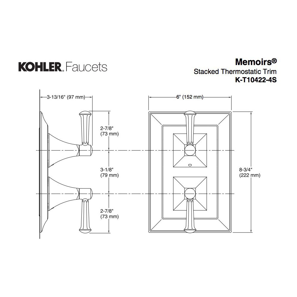 Kohler T10422-4V-BV Memoirs Stacked Valve Trim With Stately Design And Deco Lever Handles Valve Not Included 1