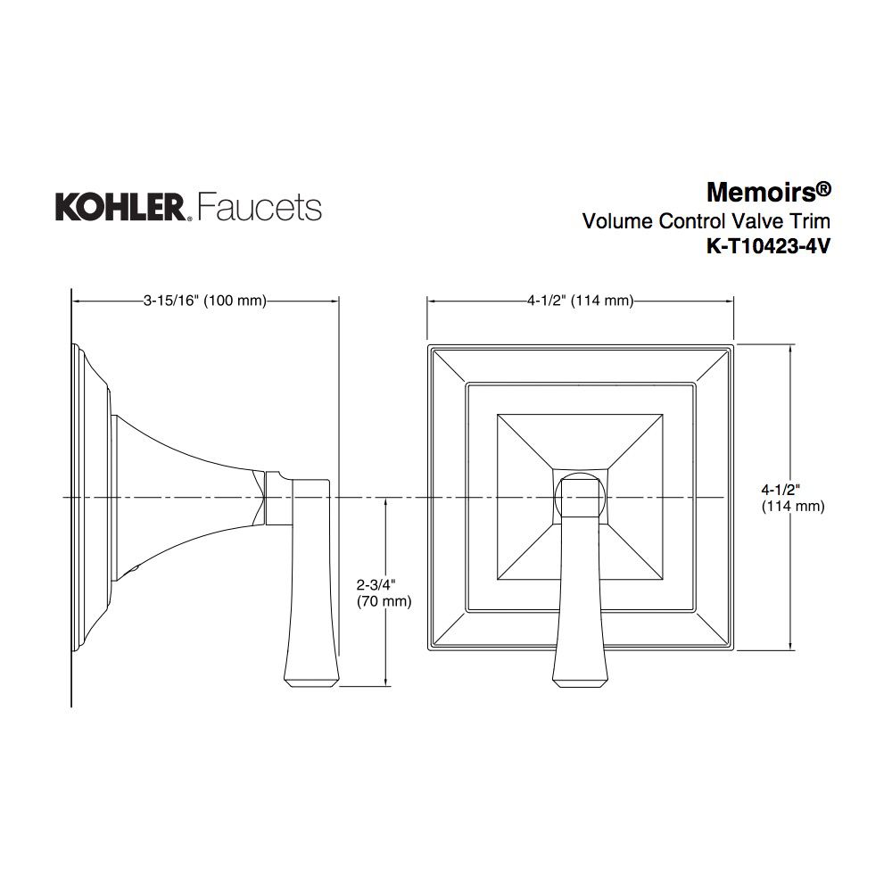 Kohler T10423-4V-BN Memoirs Volume Control Valve Trim With Stately Design And Deco Lever Handle Valve Not Included 2