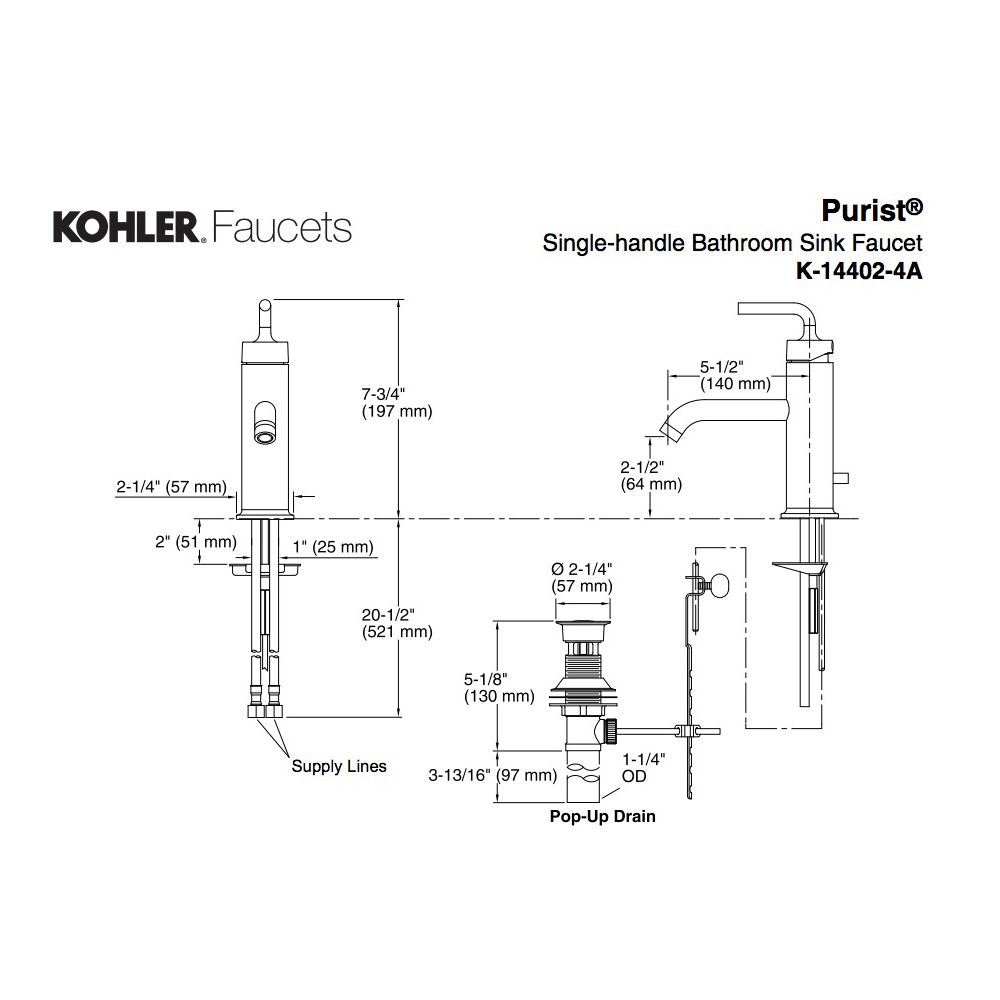 Kohler 14402-4A-SN Purist Single-Handle Bathroom Sink Faucet With Straight Lever Handle 2