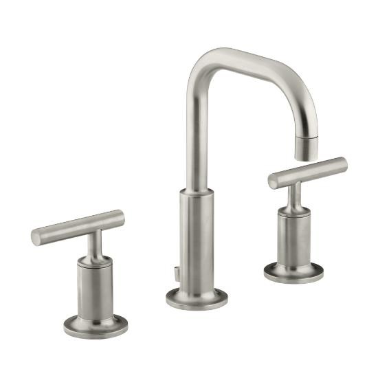 Kohler 14406-4-BN Purist Widespread Lavatory Faucet With Low Gooseneck Spout And Low Lever Handles 1