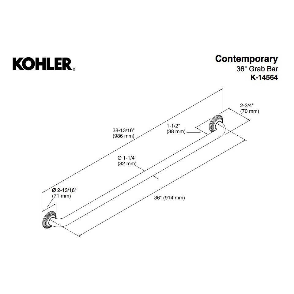 Kohler 14564-BS Contemporary 36 Grab Bar 2