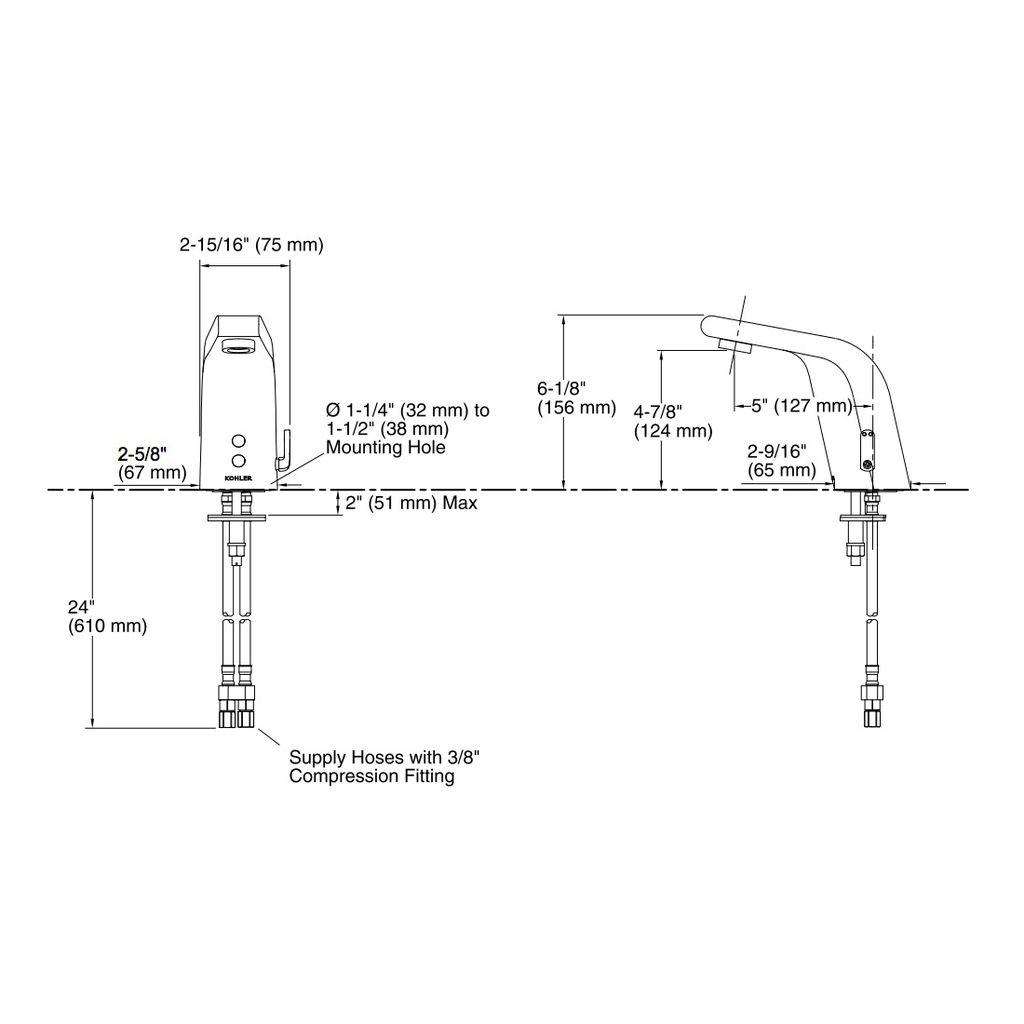 Kohler 13460-CP Sculpted Touchless Lavatory Faucet With Temperature Mixer 2