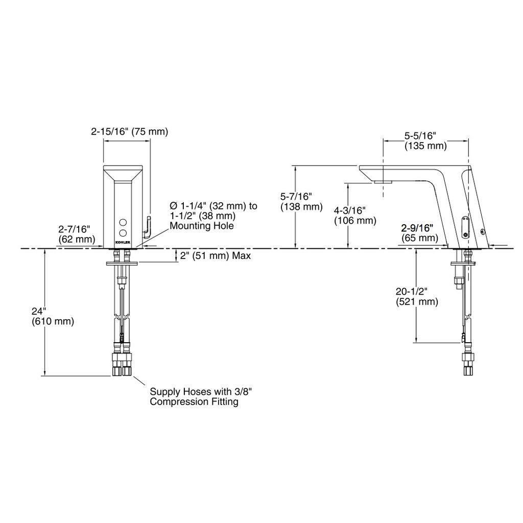 Kohler 13468-CP Geometric Touchless Ac-Powered Deck-Mount Faucet With Mixer 2