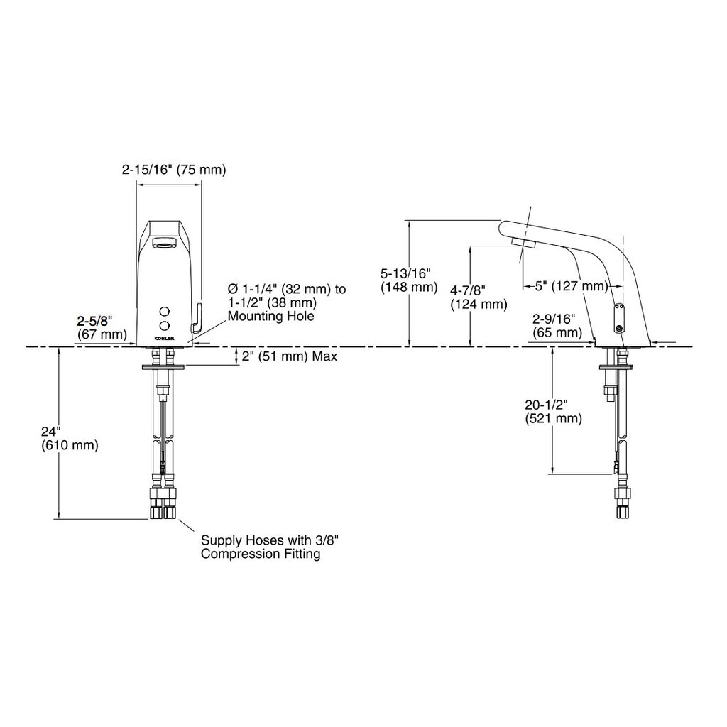 Kohler 13462-CP Sculpted Touchless Ac-Powered Deck-Mount Faucet With Mixer 2