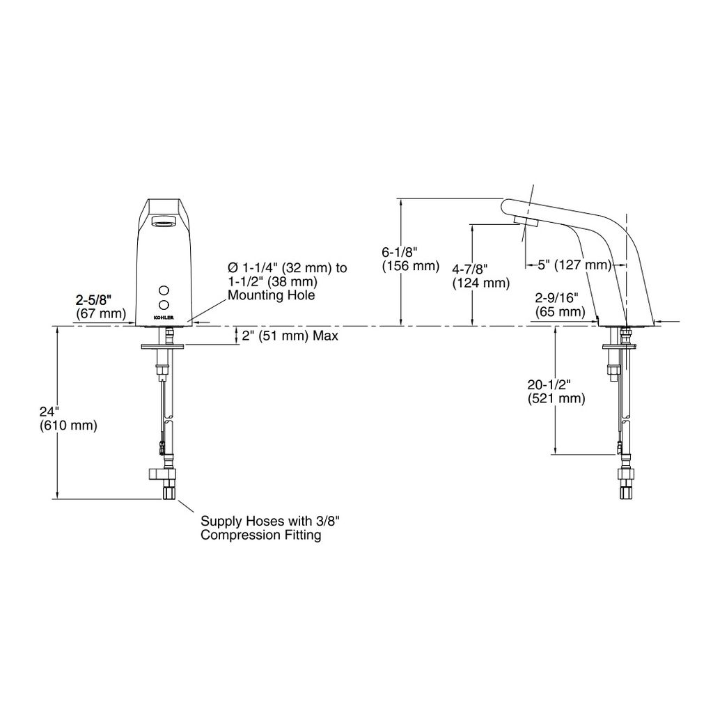 Kohler 13463-VS Sculpted Touchless Ac-Powered Deck-Mount Faucet 2