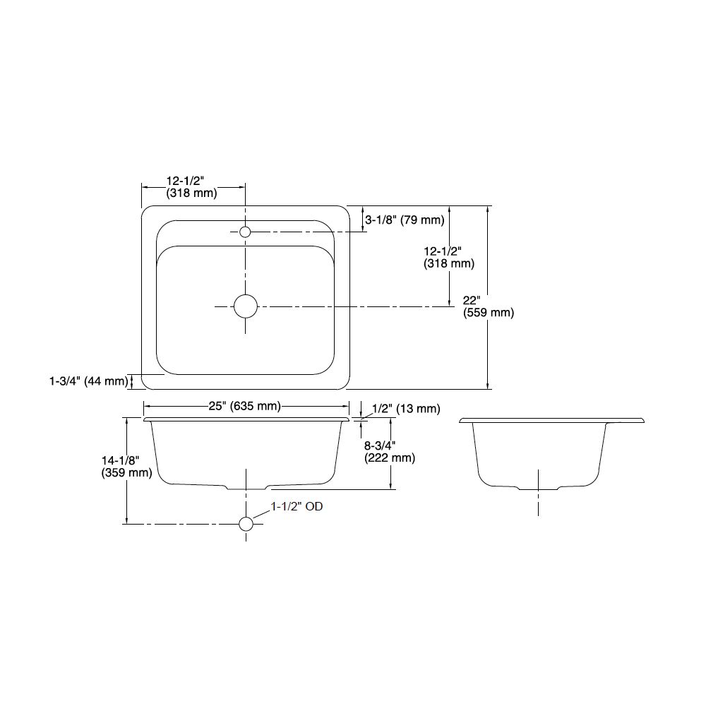 Kohler 5964-1-0 Mayfield 25 X 22 X 8-3/4 Top-Mount Single-Bowl Kitchen Sink With Single Faucet Hole 2