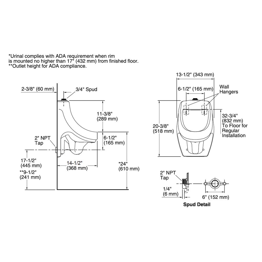 Kohler 5016-ET-0 Dexter Elongated Urinal With Top Spud 2