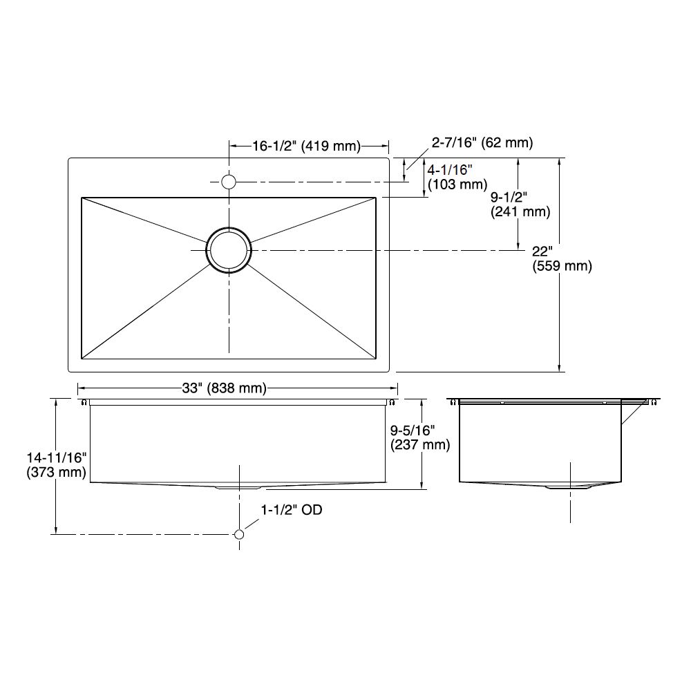 Kohler 3821-1-NA Vault 33 x 22 Topmount Single Bowl Kitchen Sink 2