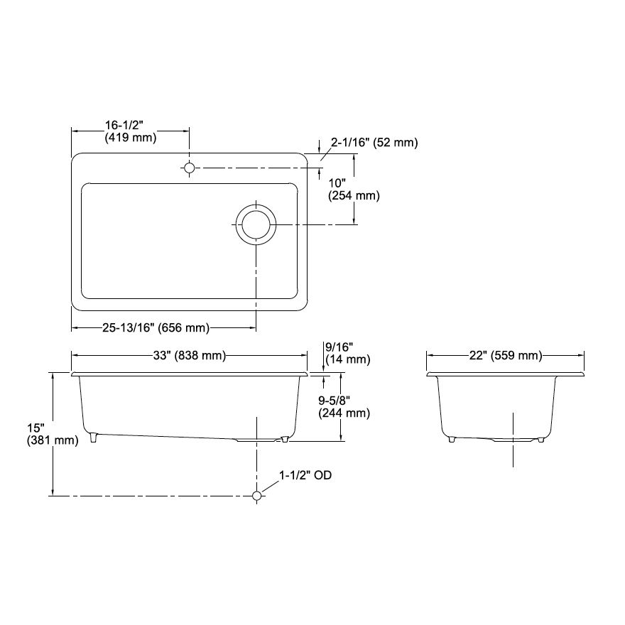 Kohler 5871-1A2-0 Riverby 33 X 22 X 9-5/8 Top-Mount Single-Bowl Kitchen Sink With Accessories 2