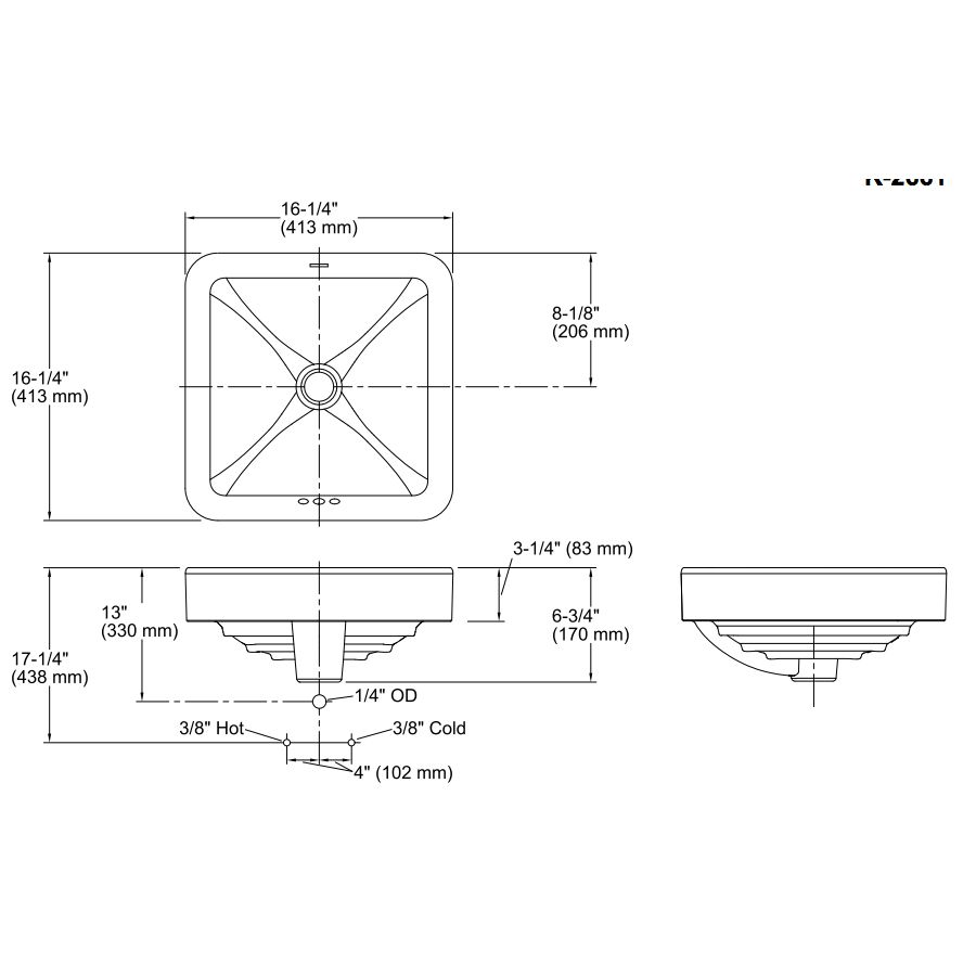 Kohler 2661-0 Vox Square Vessel Bathroom Sink 2