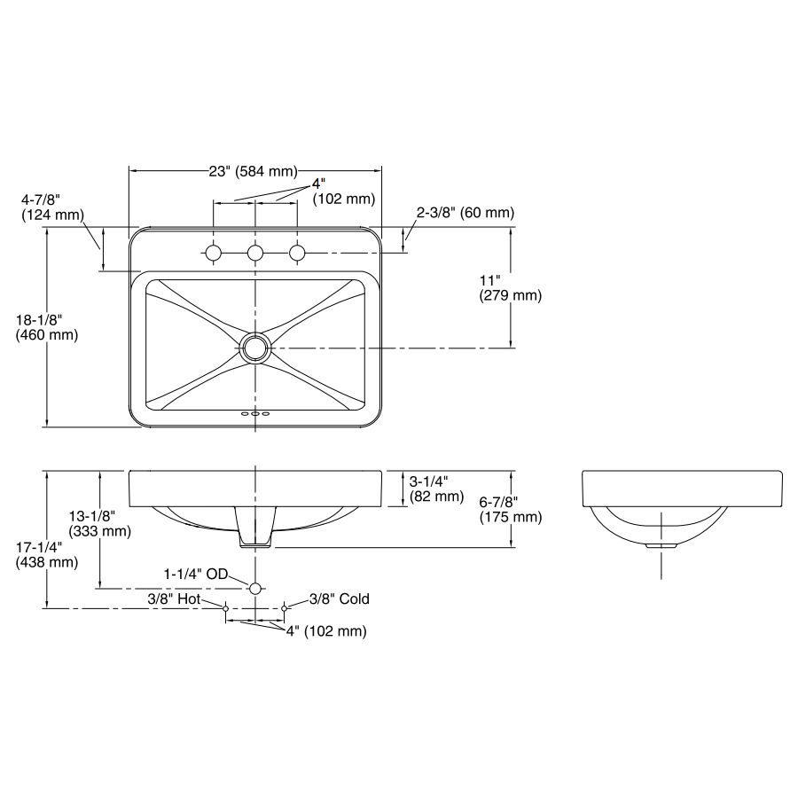 Kohler 2660-8-96 Vox Rectangle Vessel Bathroom Sink With Widespread Faucet Holes 2