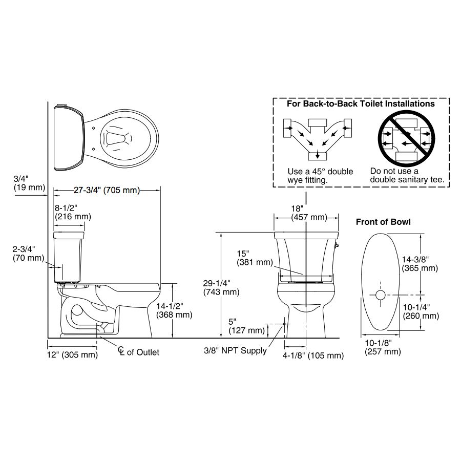 Kohler 3987-RA-96 Wellworth Two-Piece Round-Front Dual-Flush Toilet With Class Five Flush Technology And Right-Hand Trip Lever 2