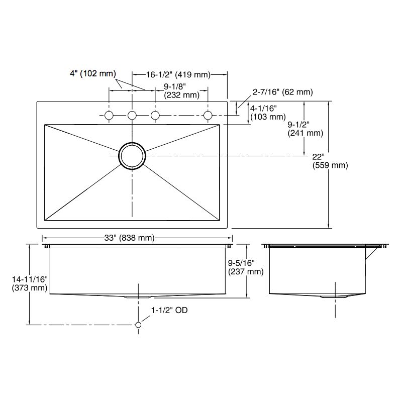 Kohler K3821 Vault 33 x 22 x Large Single Kitchen Sink 4 Faucet Holes 2