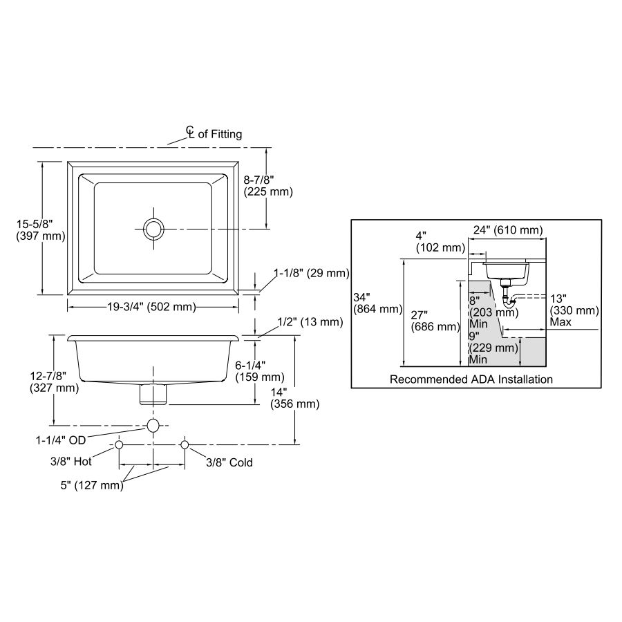 Kohler 2330-G-0 Kathryn 19-3/4 X 15-5/8 X 6-1/4 Under-Mount Bathroom Sink With Glazed Underside 2