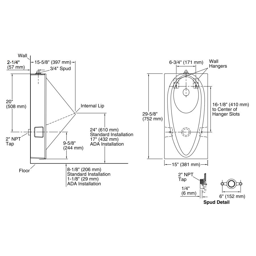 Kohler 5244-ET-0 Steward Hybrid High-Efficiency Urinal With 3/4 Top Spud 2