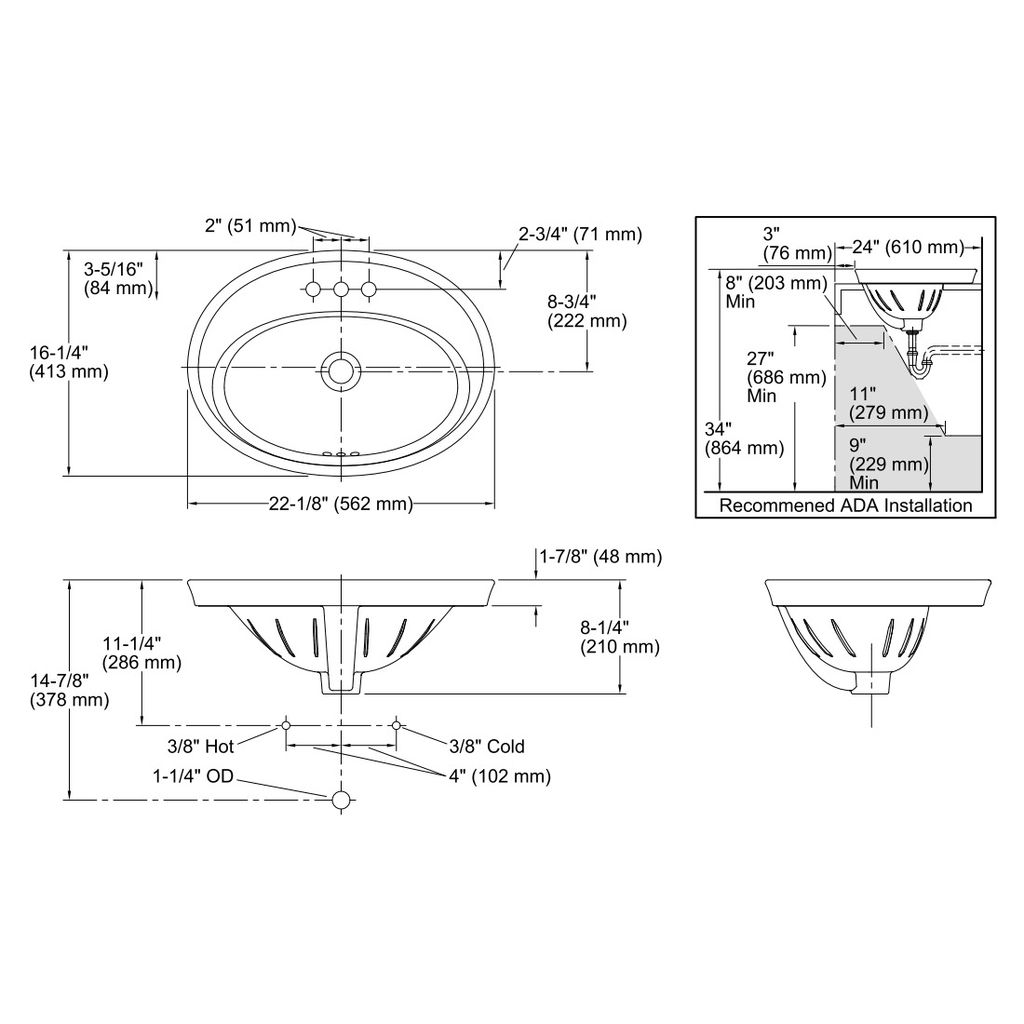 Kohler 2075-4-0 Serif Self-Rimming Lavatory With 4 Centers 2