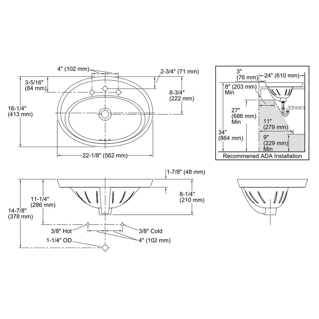 Kohler 2075-8-0 Serif Self-Rimming Lavatory With 8 Centers 2