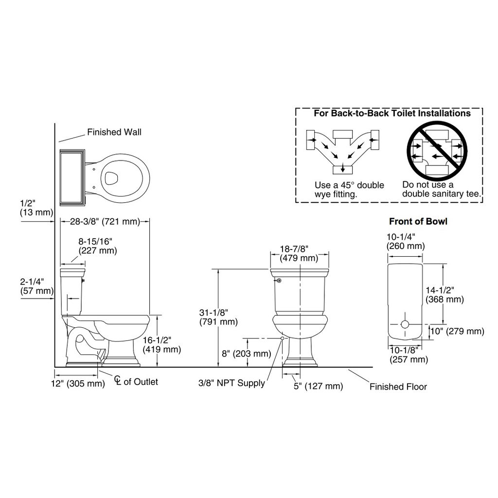 Kohler 3933-95 Memoirs Stately Comfort Height Two-Piece Round-Front 1.28 Gpf Toilet With Aquapiston Flush Technology And Left-Hand Trip Lever 2