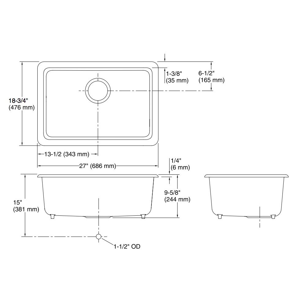 Kohler 5708-FF Iron/Tones 27 X 18-3/4 X 9-5/8 Top-/Under-Mount Single-Bowl Kitchen Sink 2