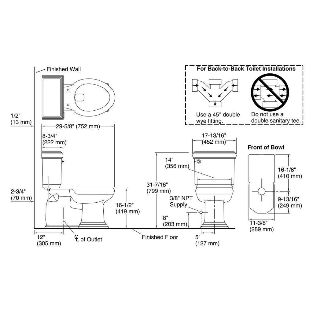 Kohler 6999-0 Memoirs Classic Comfort Height Two-Piece Elongated 1.28 Gpf Toilet With Aquapiston Flush Technology And Left-Hand Trip Lever Concealed Trapway 2