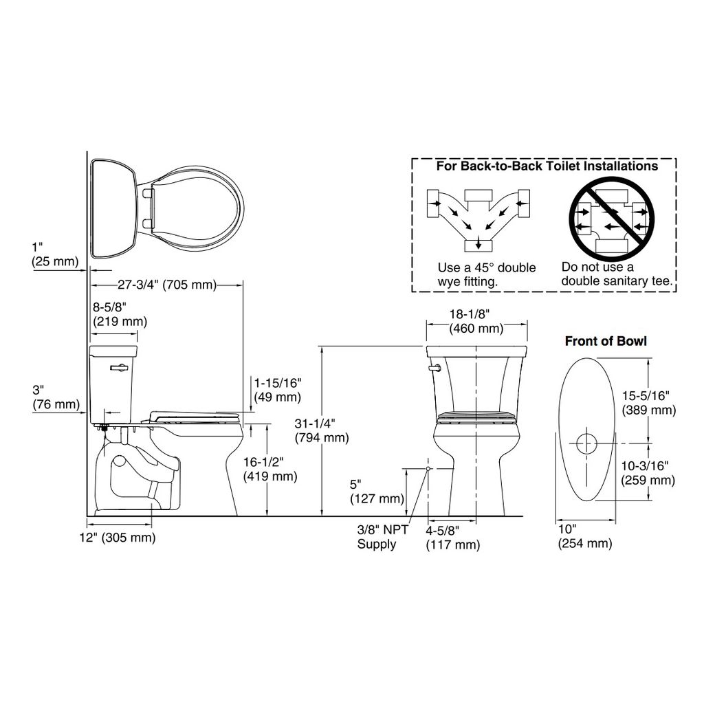 Kohler 5481-0 Highline Comfort Height Two-Piece Round-Front 1.28 Gpf Toilet With Class Five Flush Technology And Left-Hand Trip Lever 2