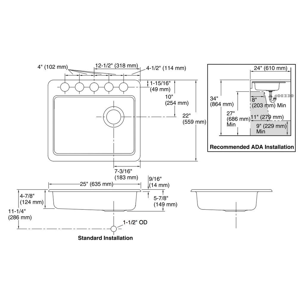 Kohler 5479-5U-0 Riverby 25 X 22 X 5-11/12 Under-Mount Single-Bowl Kitchen Sink 2