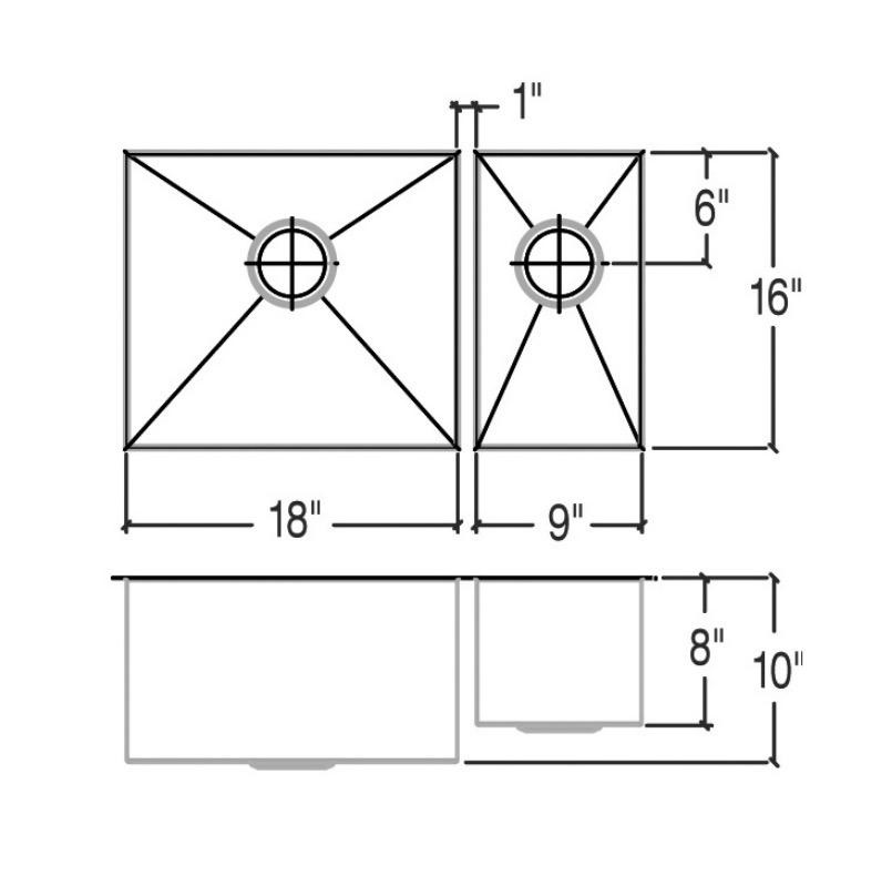 Julien 003659 Urbanedge Sink Undermount Double L18X16X10 R9X16X8 2