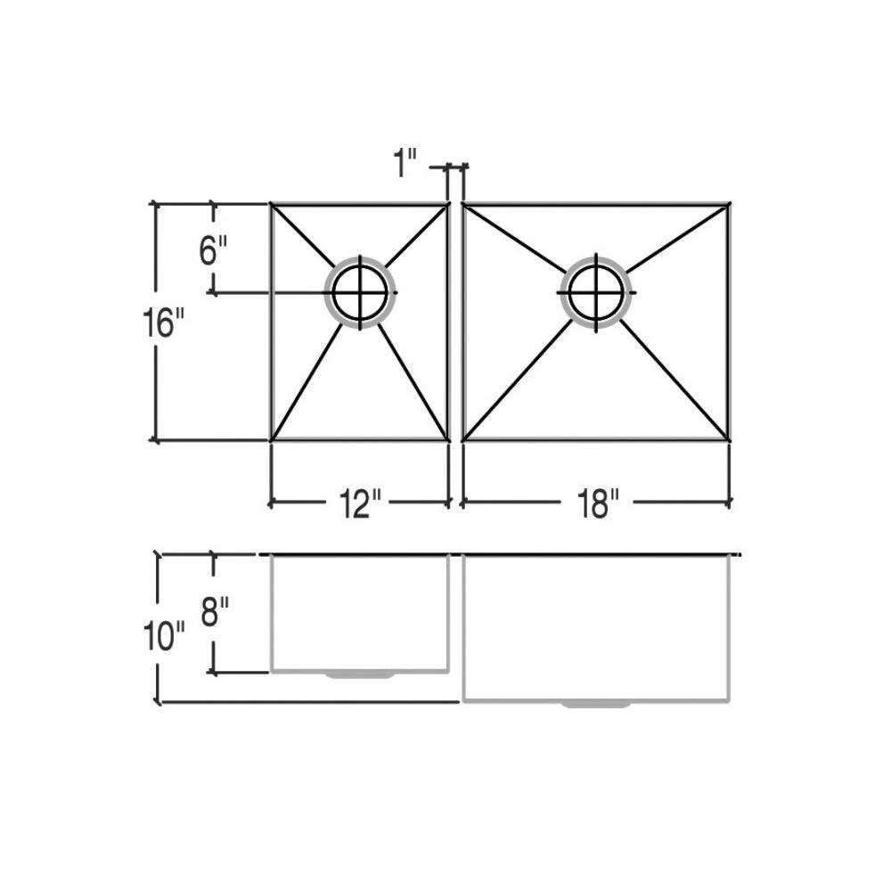 Julien 003649 Urbanedge Sink Undermount Double L12X16X8 R18X16X10 2