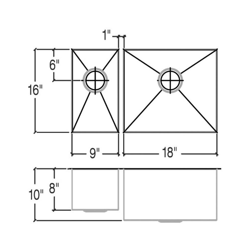 Julien 003648 Urbanedge Sink Undermount Double L9X16X8 R18X16X10 2