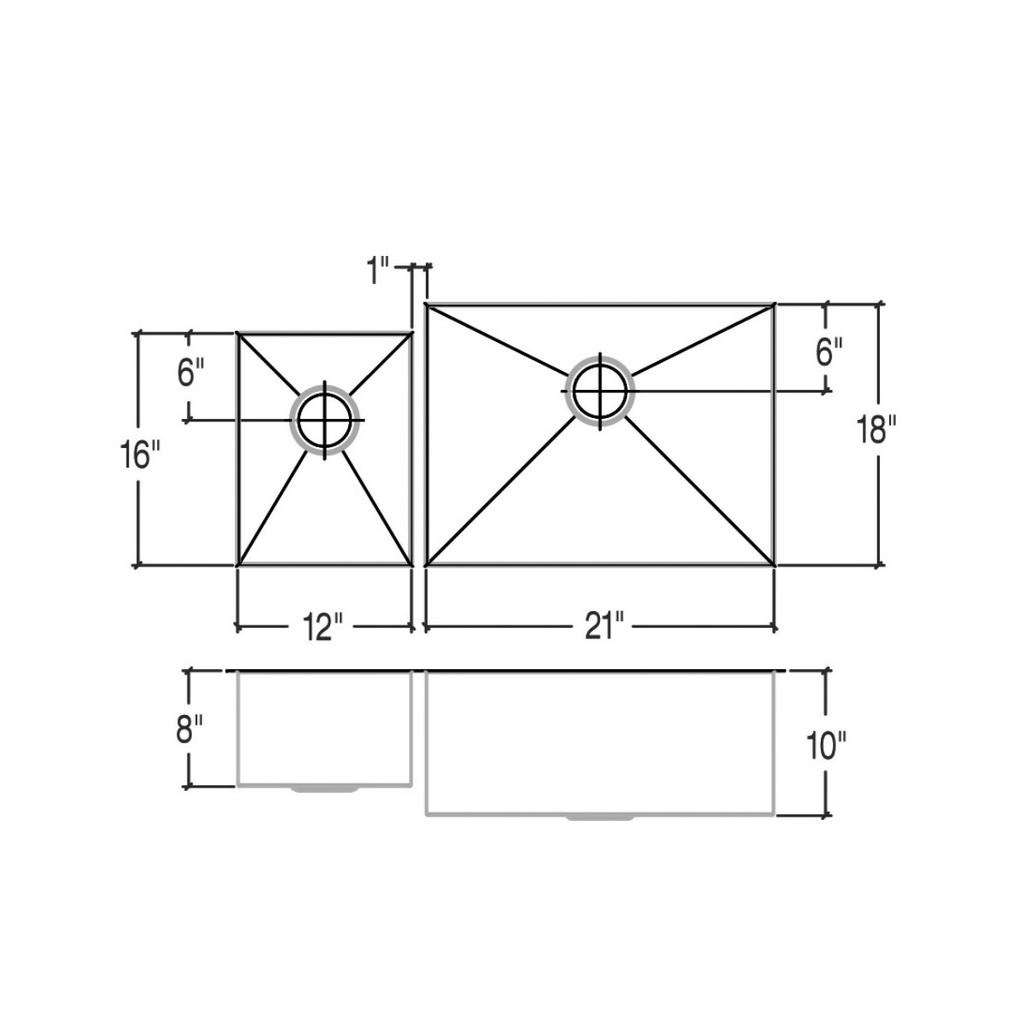 Julien 003644 Urbanedge Sink Undermount Double L12X16X8 R21X18X10 2