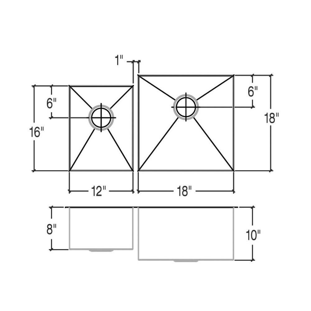 Julien 003639 Urbanedge Sink Undermount Double L12X16X8 R18X18X10 2