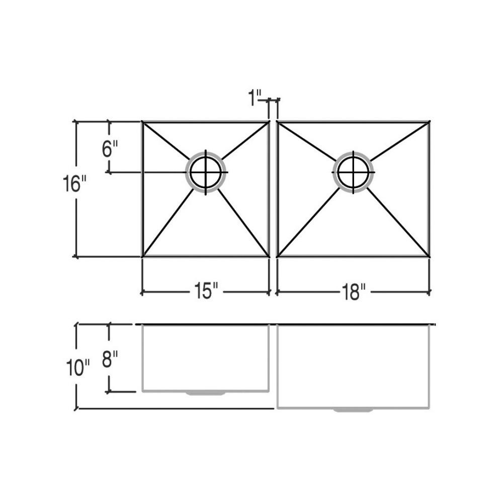 Julien 003249 Classic Sink Undermount Double L15X16X8 R18X16X10 2