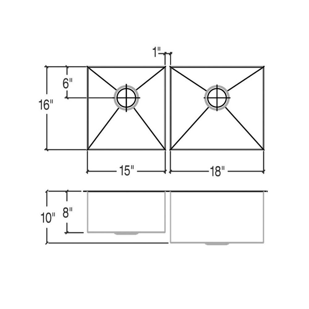 Julien 003654 Urbanedge Sink Undermount Double L15X16X8 R18X16X10 2