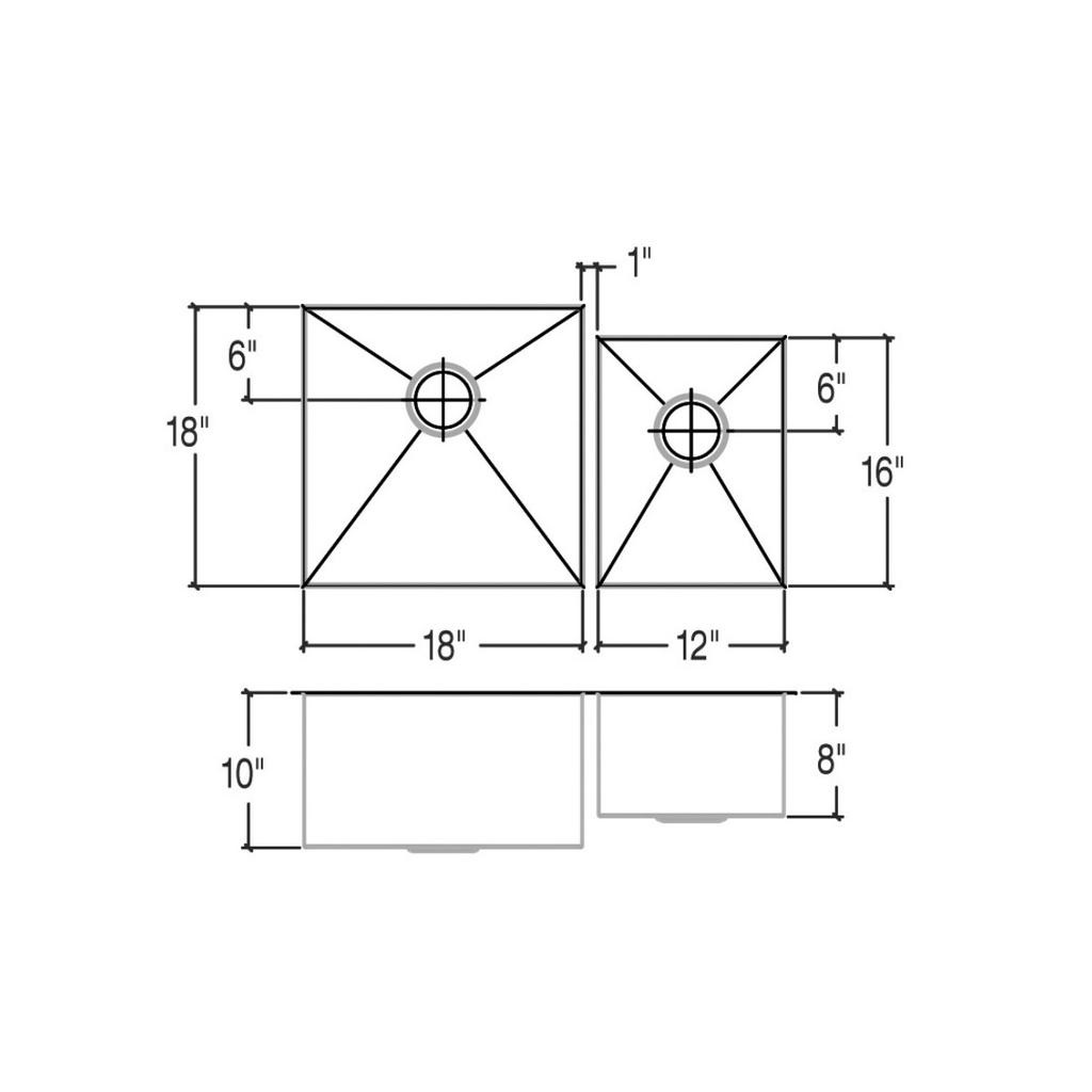 Julien 003638 Urbanedge Sink Undermount Double L18X18X10 R12X16X8 2