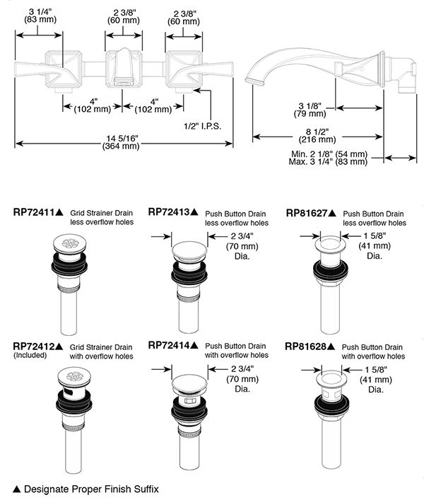 Brizo 65830LF Virage Wall Mount Lavatory Faucet 2