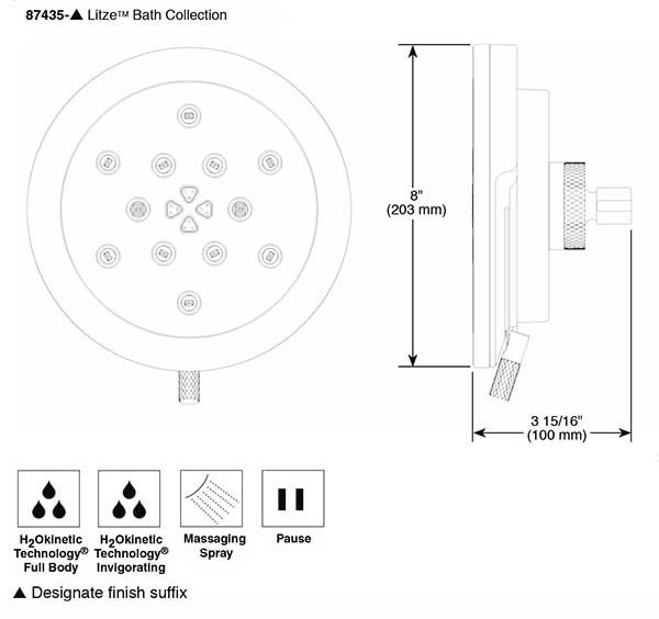 Brizo 87435 Litze 4 Function Showerhead With H2Okinetic Technology Chrome 2