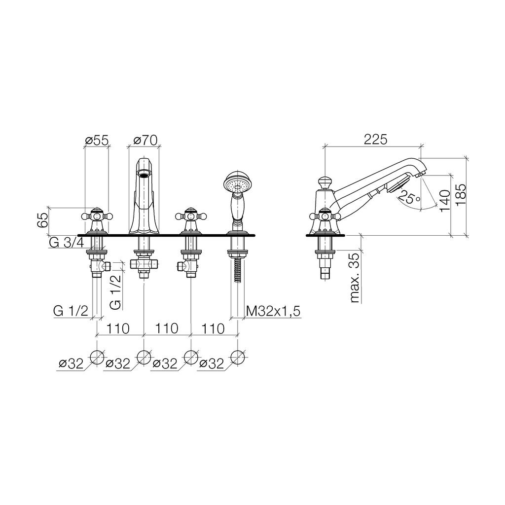 Dornbracht 27502360 Madison Four Hole Tub Set Platinum 2