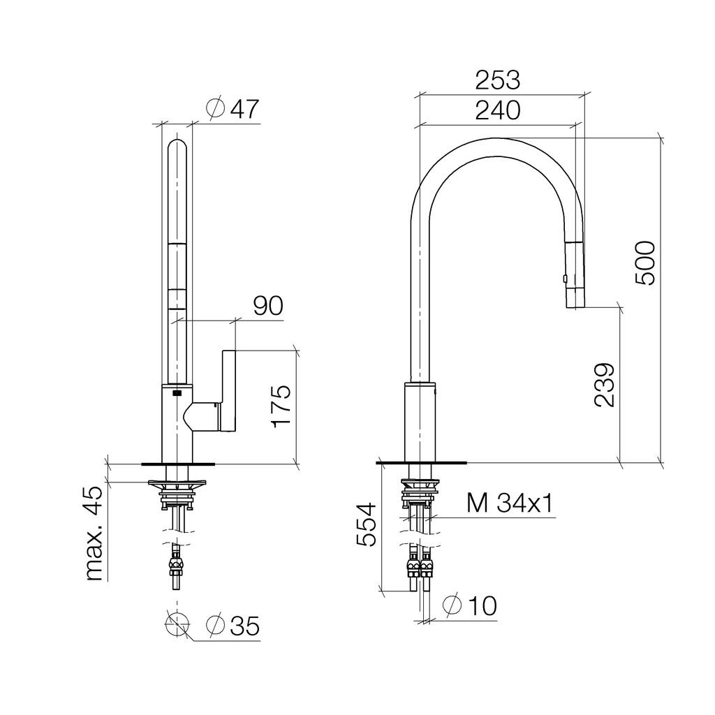 Dornbracht 33870875 Tara Ultra Pull Down Kitchen Faucet Dark Platinum Matte 2