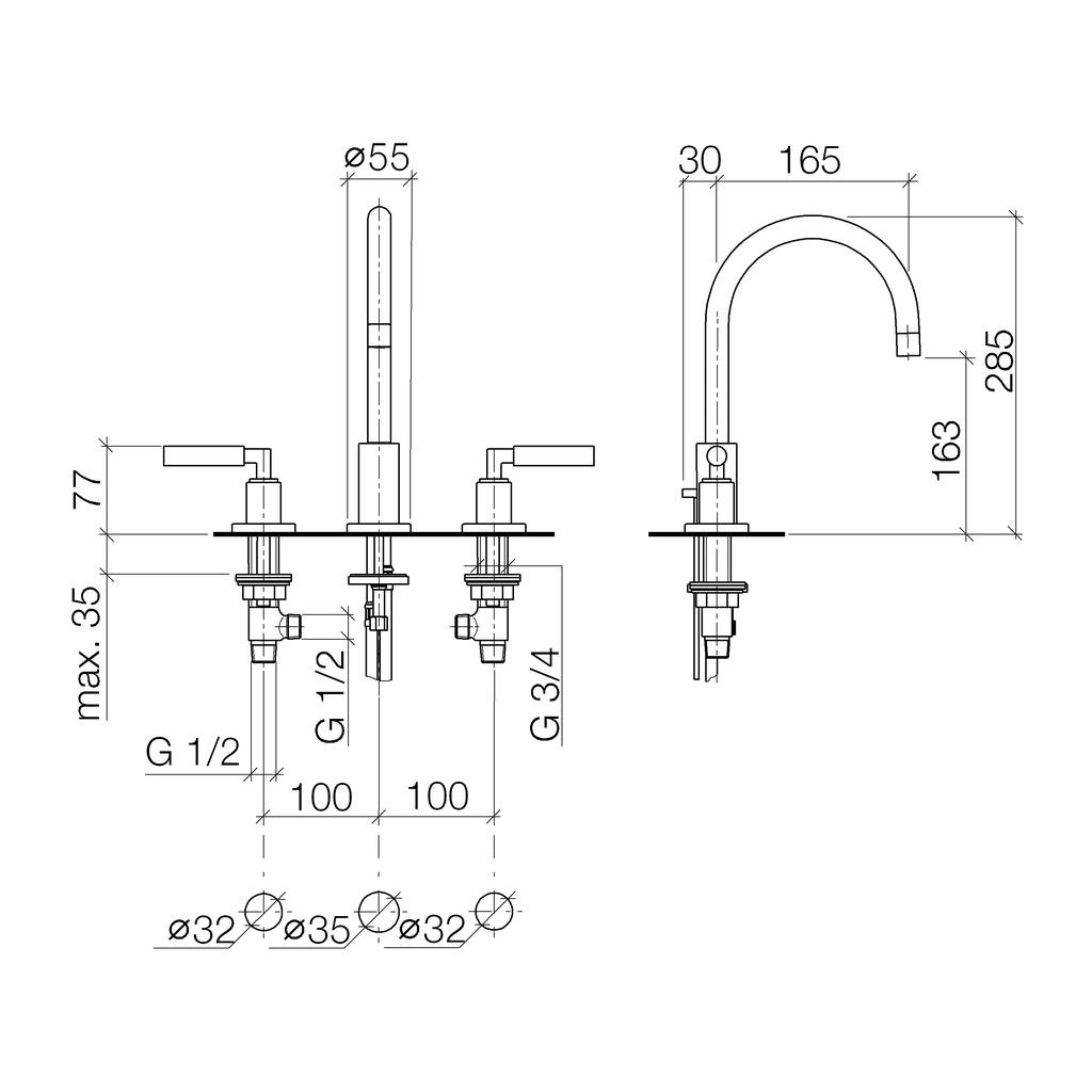 Dornbracht 20713882 Tara Three Hole Lavatory Faucet Chrome 2