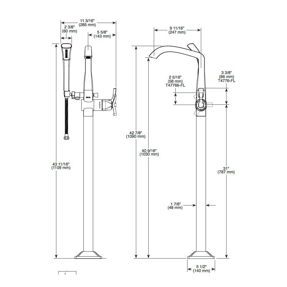 Delta T4776-FL Stryke Freestanding Tub Filler Trim Champagne Bronze 2