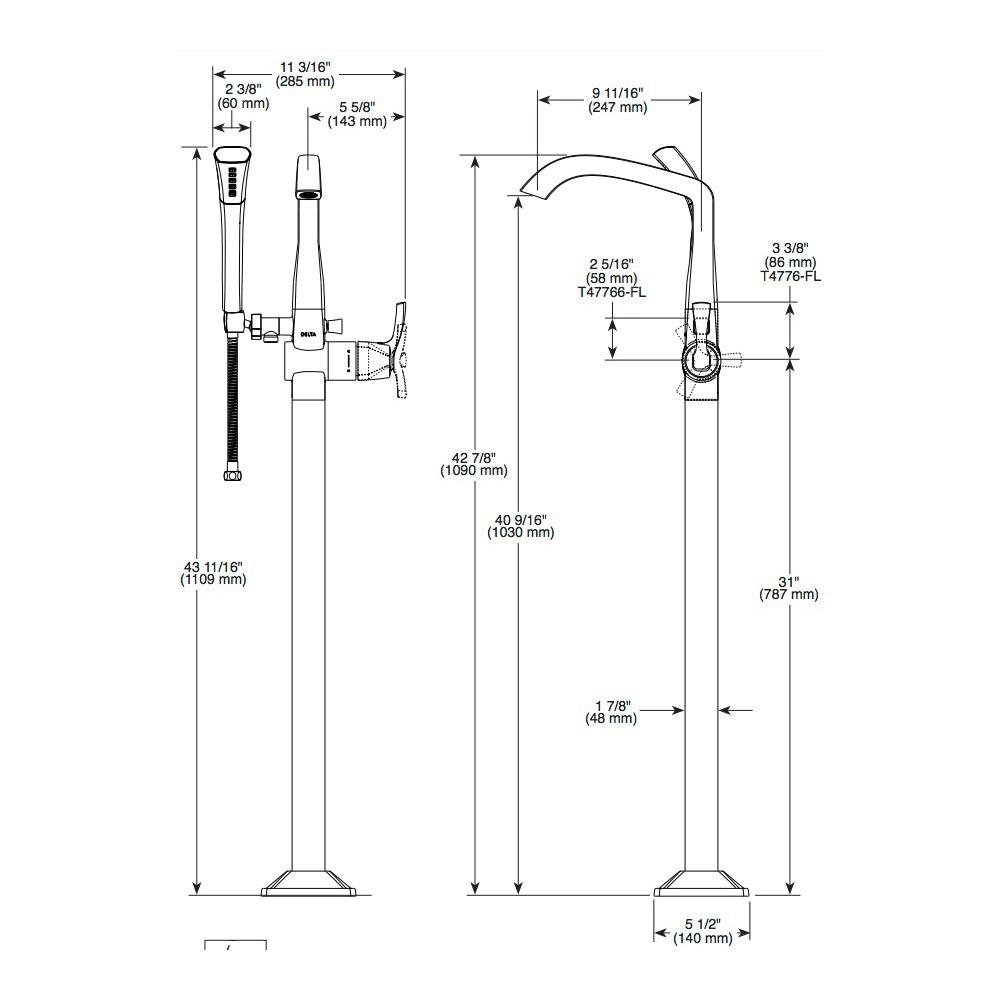 Delta T47766-FL Stryke Freestanding Tub Filler Trim Chrome 2