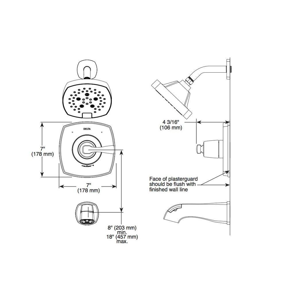 Delta Stryke T14476 14 Series Tub And Shower Matte Black 2