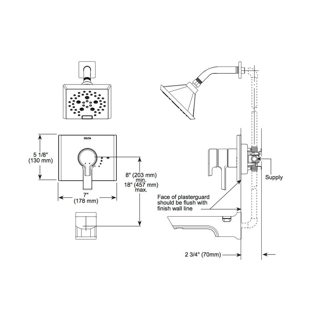 Delta T17299 Pivotal Monitor 17 Series H2Okinetic Shower Trim Matte Black 2