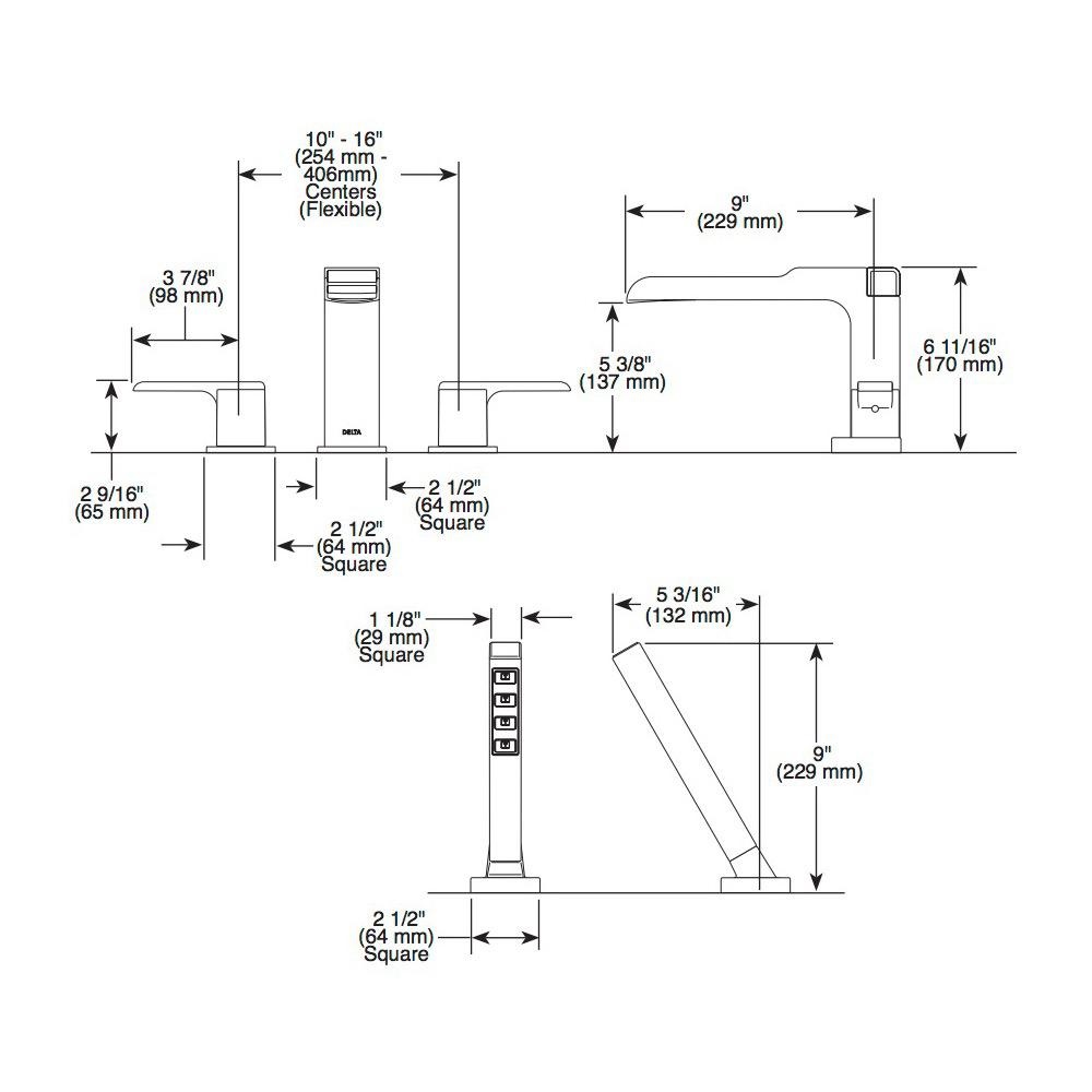 Delta T4768 Ara Channel Roman Tub With Hand Shower Trim Matte Black 2