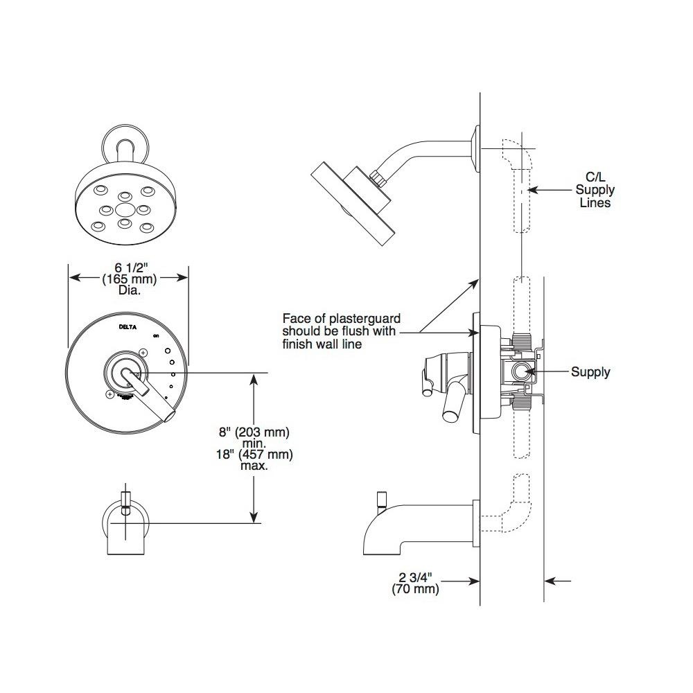 Delta T17459 Trinsic Monitor 17 Series H2Okinetic Tub And Shower Trim Chrome 2